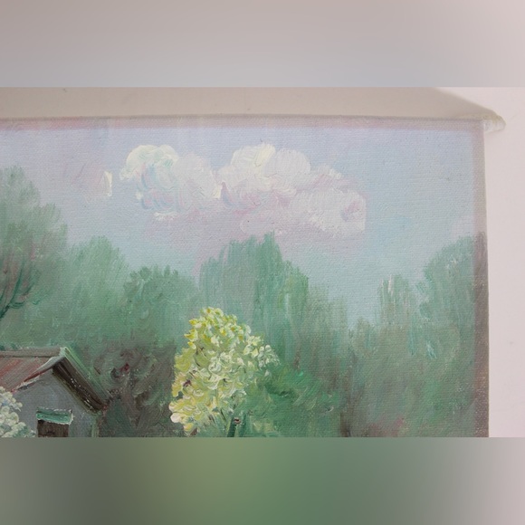 Vintage Oil Painting, Signed, Floral Field Trees Cottage Impressionist Small - Picture 6 of 9